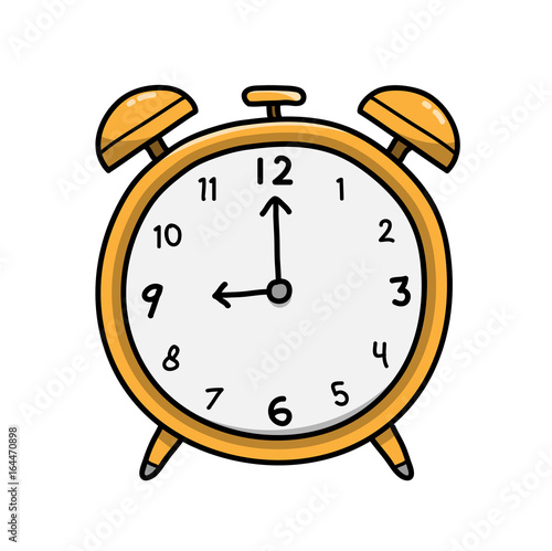 Analog Alarm Clock, a hand drawn vector doodle illustration of an alarm clock.