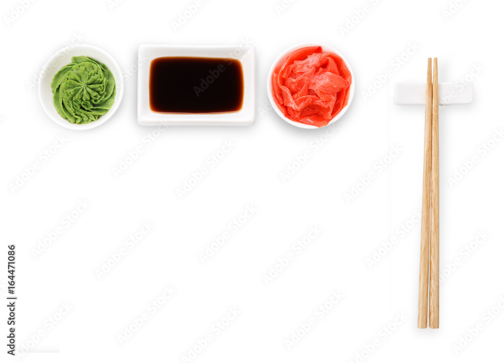 Sushi tablewear top view at white background Sushi tablewear top view at white background