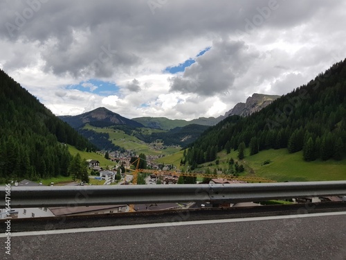 salendo sul Passo Gardena, valico alpino delle Dolomiti photo