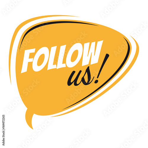 follow us retro speech bubble
