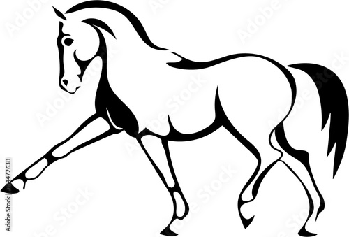 A logo with a trotting horse.