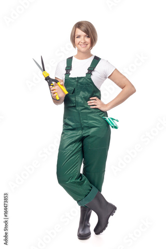 woman professional gardener isolated on white background