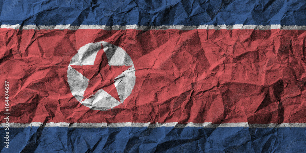 North korea flag with high detail of crumpled paper