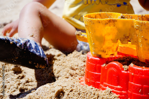 childs are playing game at the beach, close up