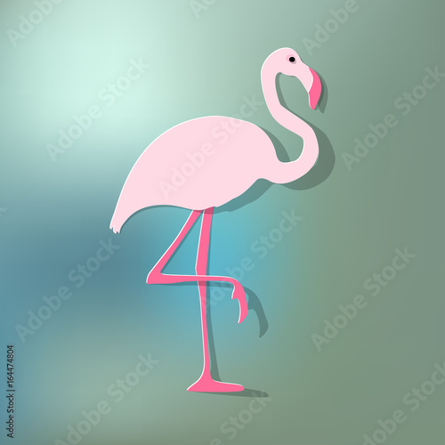 Flamingo pink on a blue bokeh background.