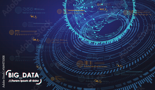 Big data abstract visualization. Futuristic aesthetic design. Big data background with HUD elements.