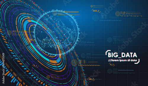 Big data abstract visualization. Futuristic aesthetic design. Big data background with HUD elements.