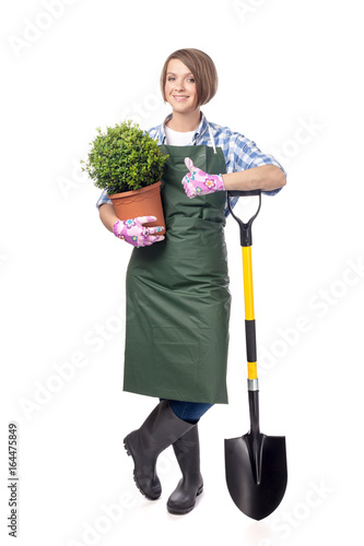 woman professional gardener isolated on white background