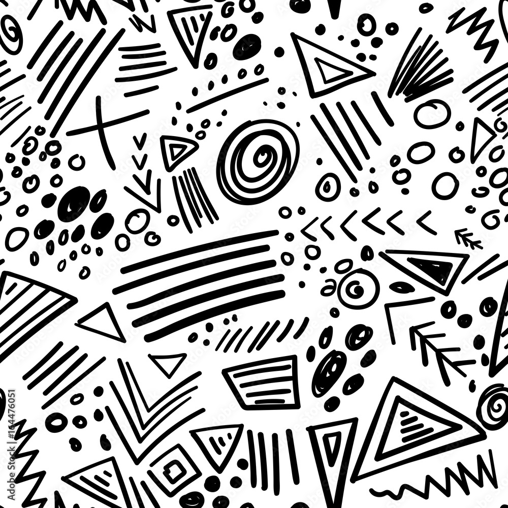 abstract marker black lines seamless pattern - obrazy, fototapety, plakaty 