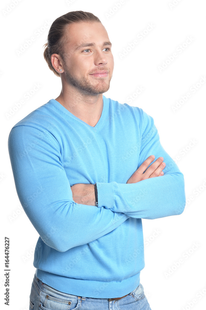 Handsome young man in blue sweater Handsome young man in blue sweater