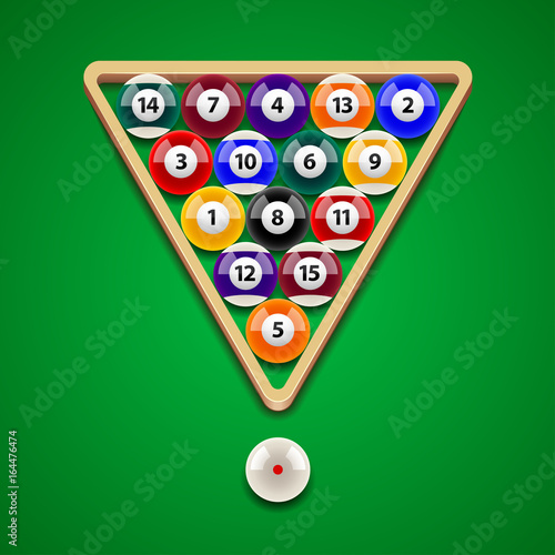 Pool billiard balls on green table vector