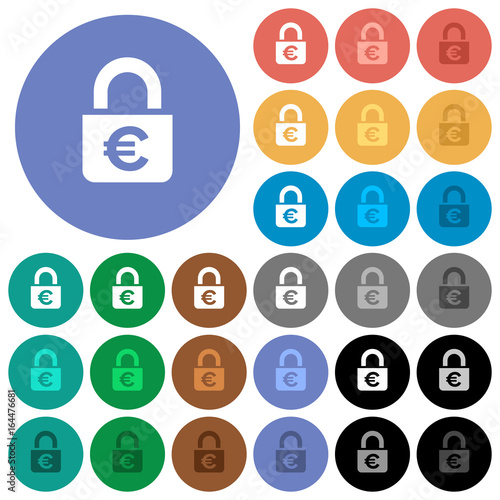 Locked euros round flat multi colored icons