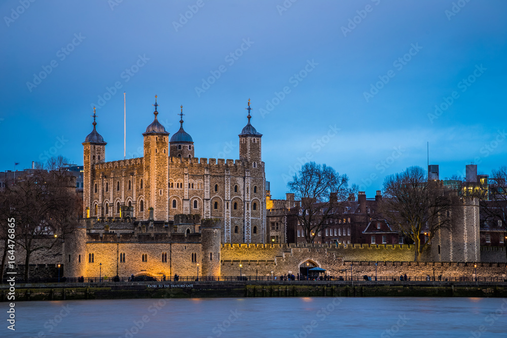 London, England - The world famous Tower of London at dusk