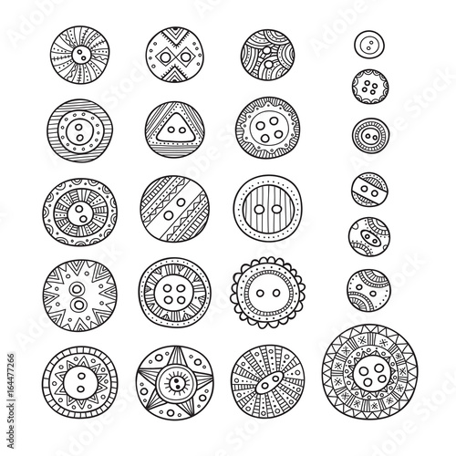 Vector set of cloth buttons in different boho style designs with ornaments