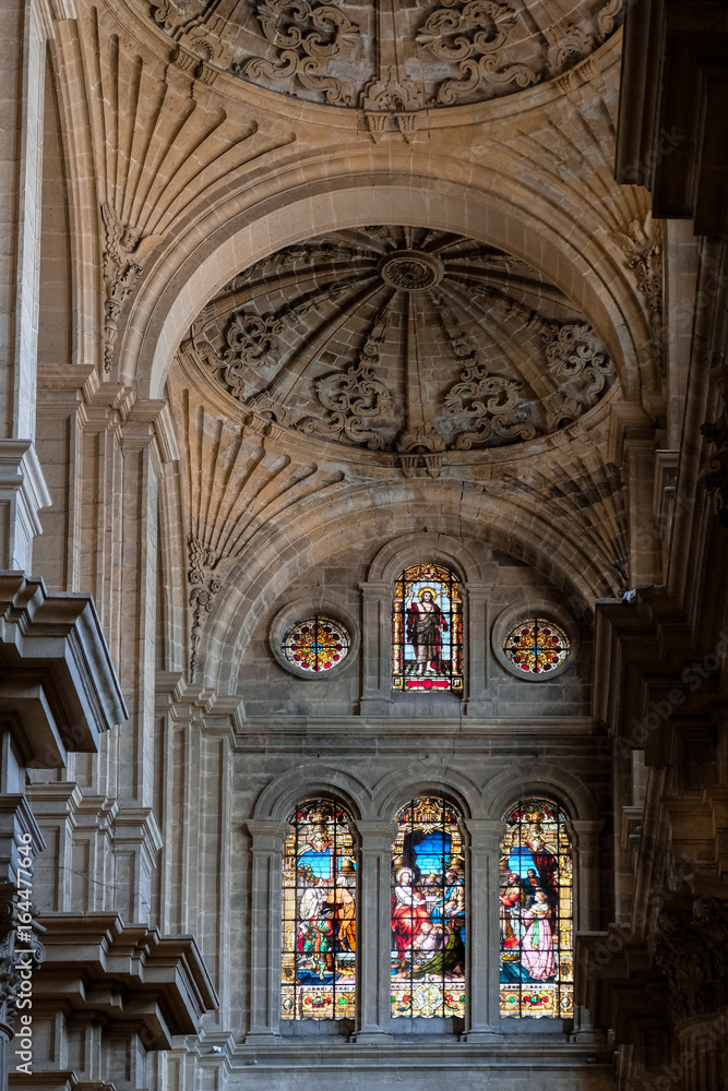 MALAGA, ANDALUCIA/SPAIN - JULY 5 : Interior View of the Cathedral of the Incarnation in Malaga Costa del Sol Spain on July 5, 2017 MALAGA, ANDALUCIA/SPAIN - JULY 5 : Interior View of the Cathedral of the Incarnation in Malaga Costa del Sol Spain on July 5, 2017