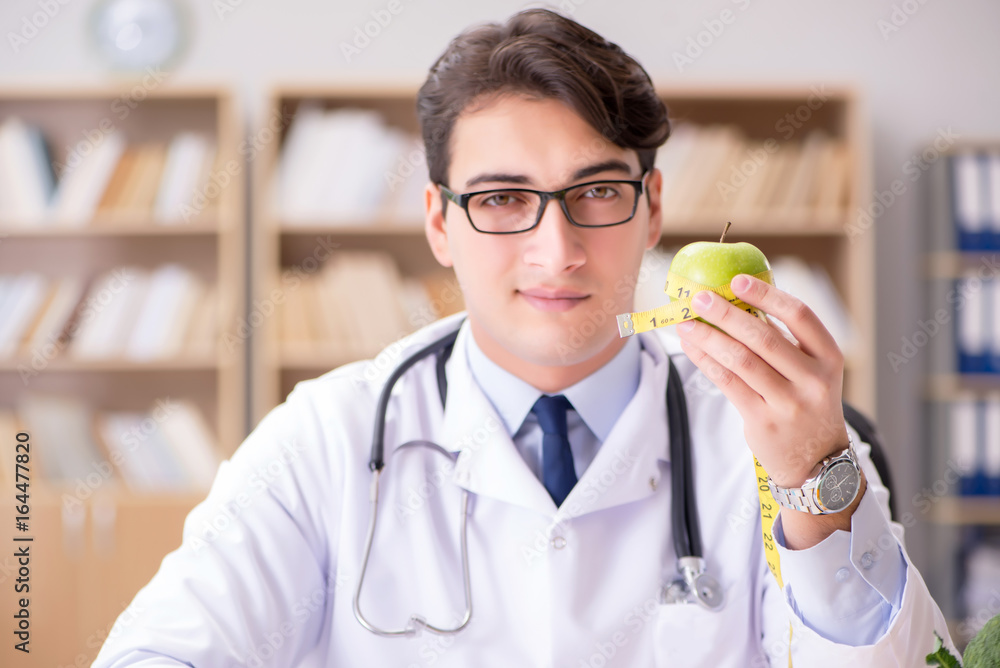 Scientist studying nutrition in various food Scientist studying nutrition in various food