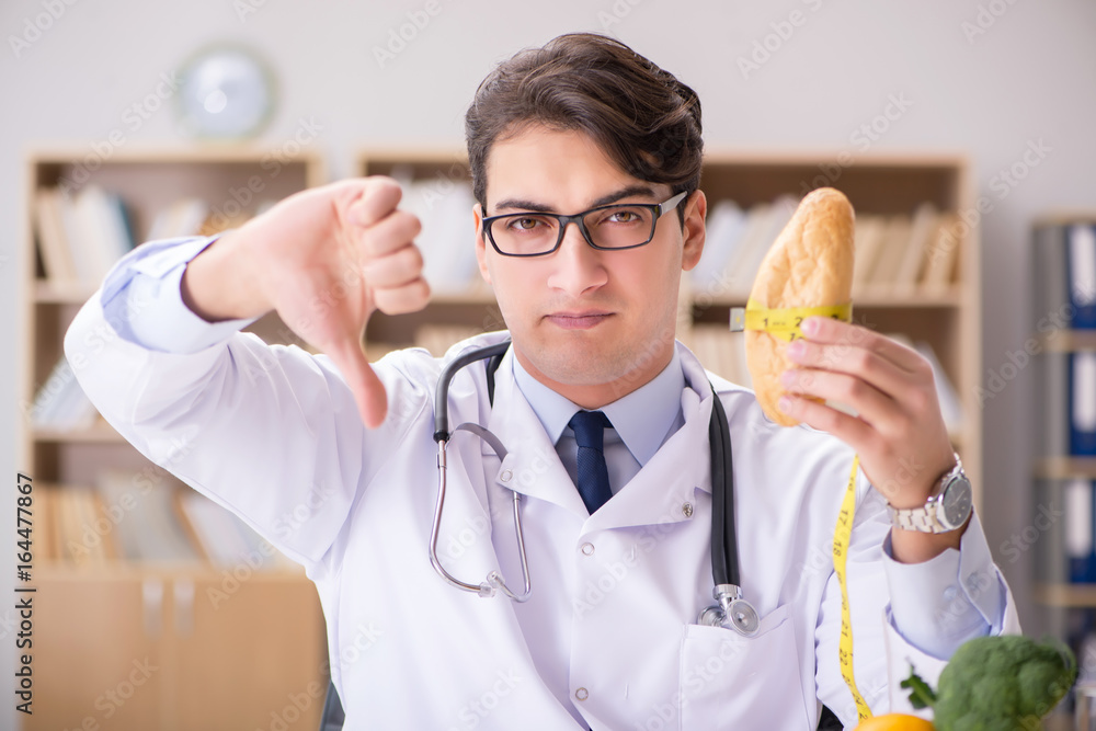 Scientist studying nutrition in various food Scientist studying nutrition in various food