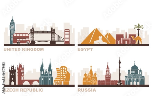 Architectural sights of different countries. England  Egypt  Czech Republic  Russia