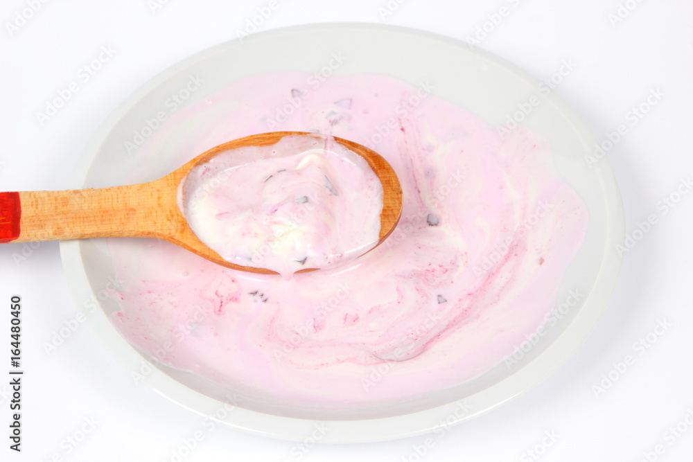 Ice cream in a white plate for a child Ice cream in a white plate for a child