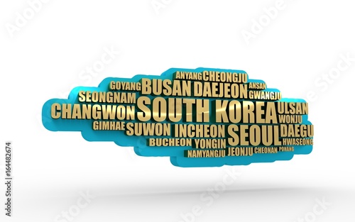 List of cities and towns of South Korea. Word cloud collage. Business and travel concept background. 3D rendering photo