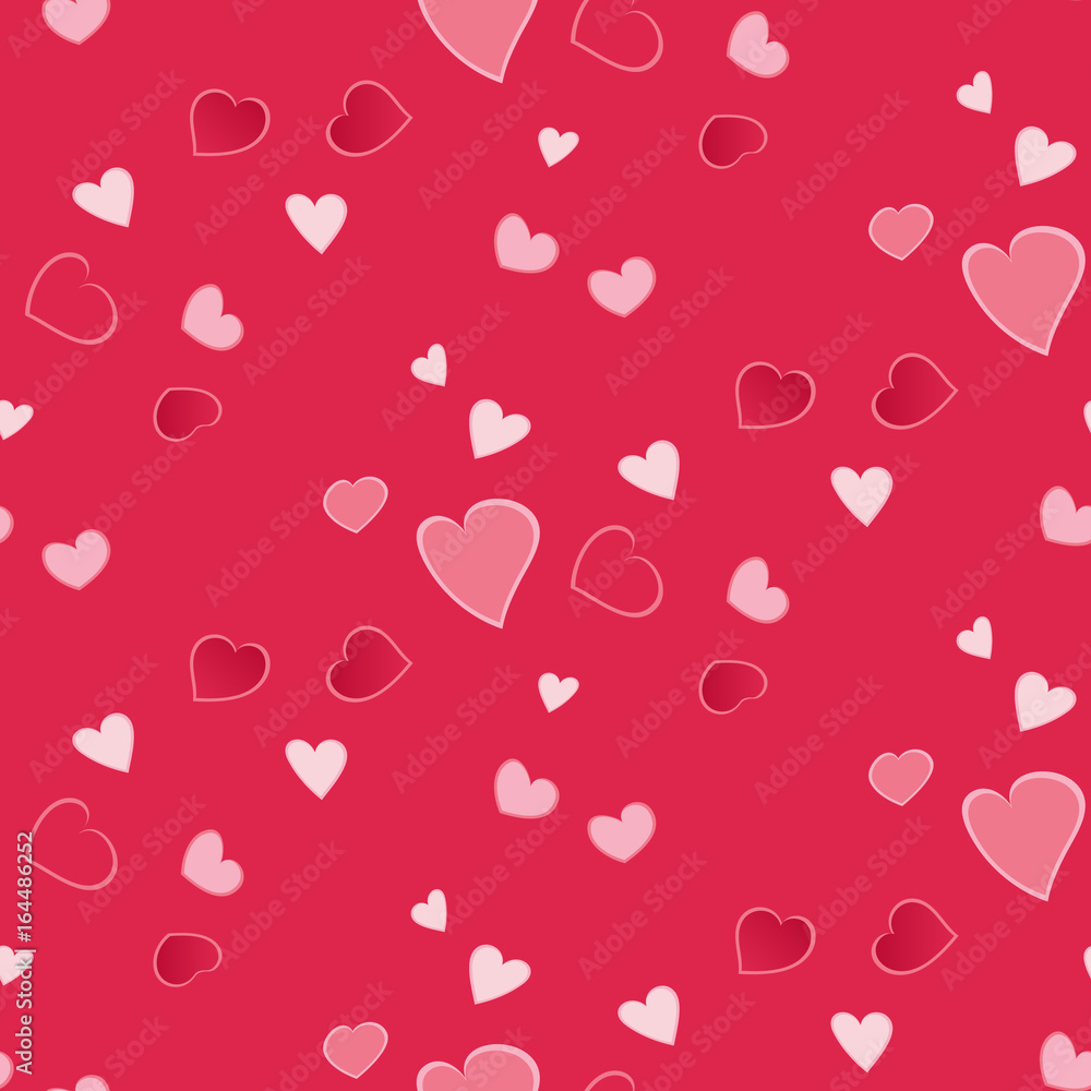 Seamless vector pattern with simple hand-drawn hearts on pink background