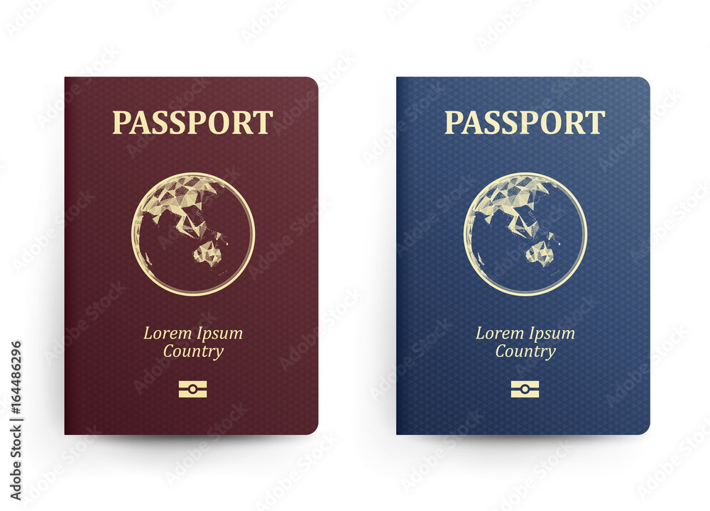 Passport With Map. Australia. Realistic Vector Illustration. Red And Blue Passports With Globe. International Identification Document. Front Cover. Isolated Passport With Map. Australia. Realistic Vector Illustration. Red And Blue Passports With Globe. International Identification Document. Front Cover. Isolated