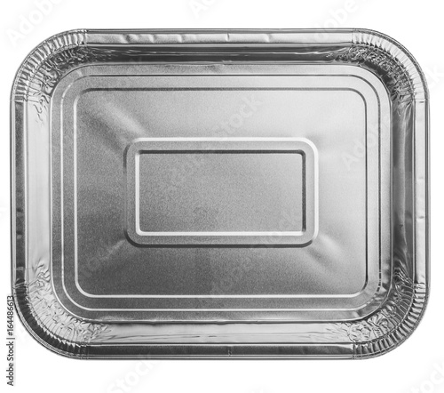 Foil food container tray isolated on white/ top view