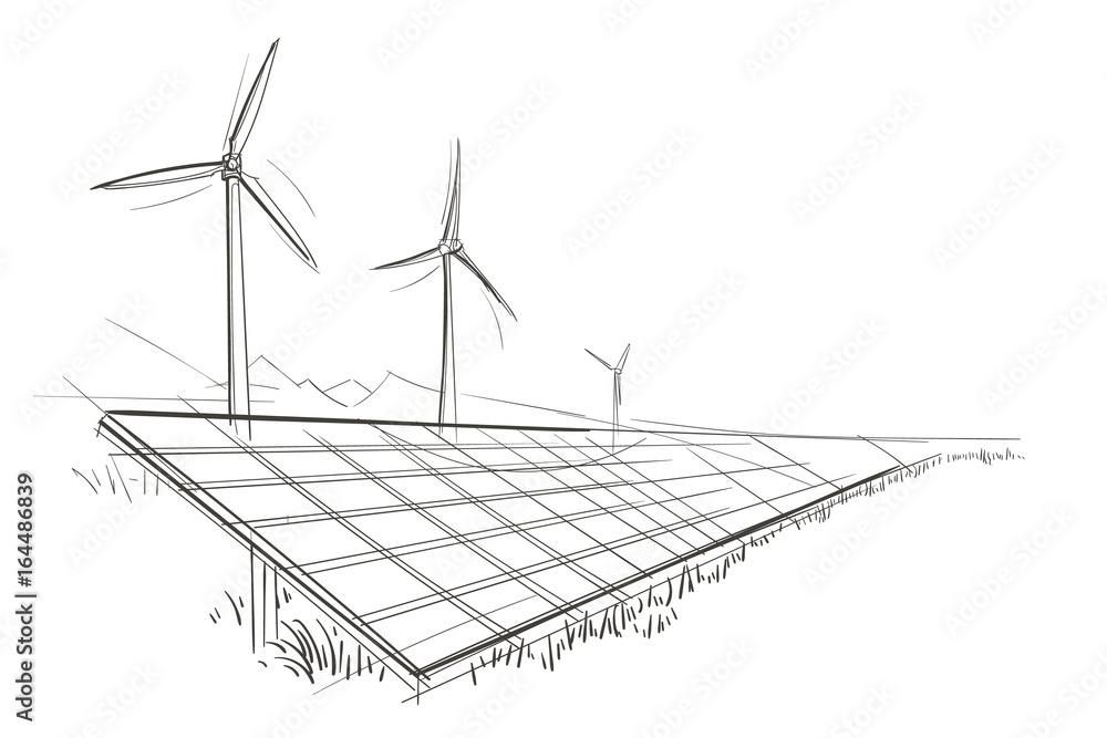 Premium Vector  Wind power plant. hand drawn vector illustration. wind  generator vector sketch