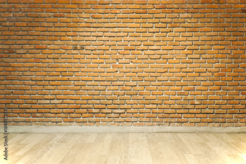 Vintage or Retro brick wall and wood floor in loft style decorative in house office or shopping mall