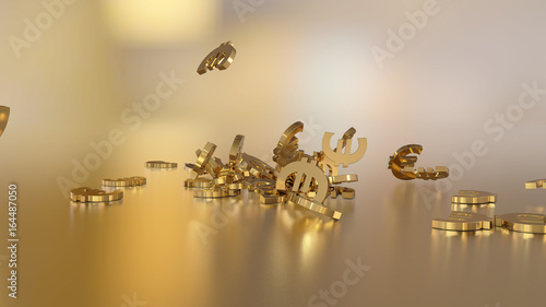 3d rendering of falling signs of euro. Option in white gold style