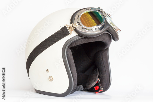 Vintage motorcycle classic helmet with goggles.
