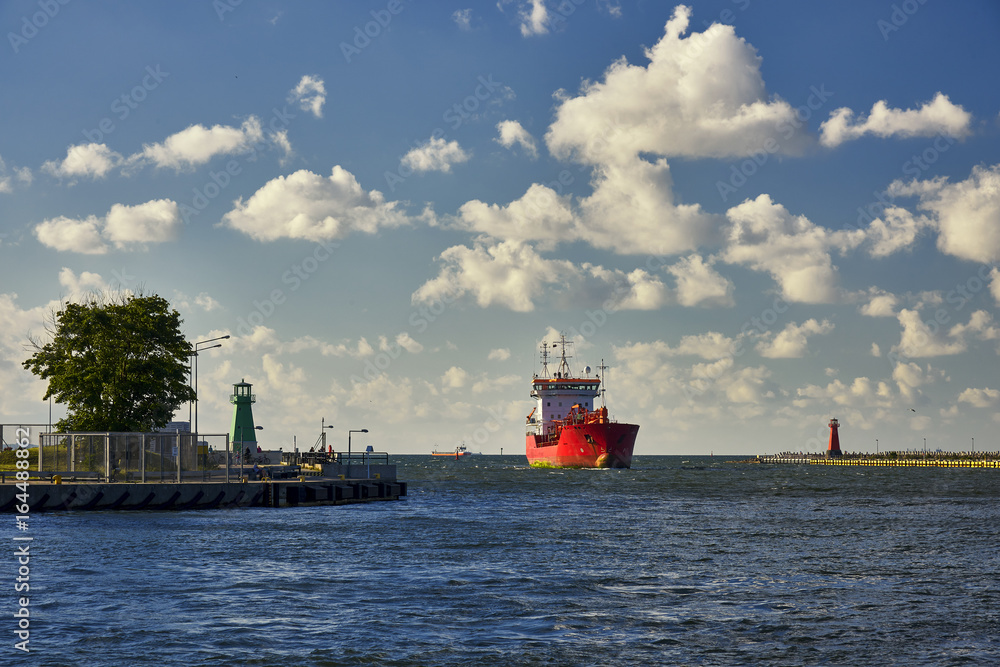 Small tanker entering port, Gdansk, Poland