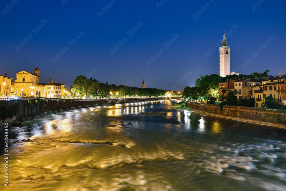 Night aerial view of Verona. Italy