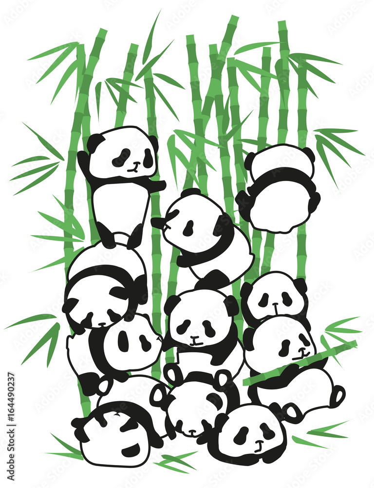 Naklejka premium Panda bear Illustration vector children, young, set. With bamboo. Funny drawing for children and young.