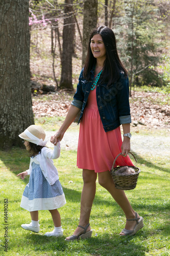 Mother and daughter Easter egg hunt