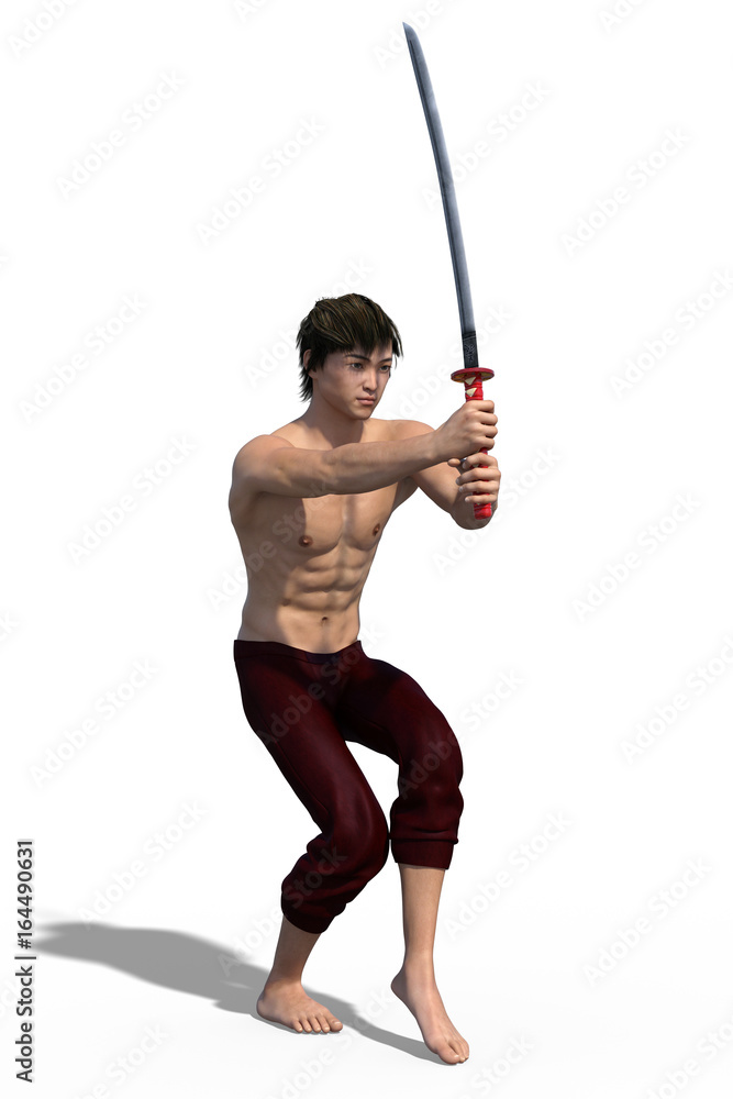 3d render of a young strong Asian sword fencer isolated on white 3d render of a young strong Asian sword fencer isolated on white