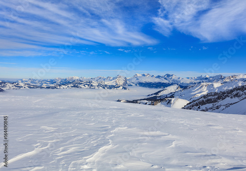 Wintertime view from the Fronalpstock mountain in Switzerland