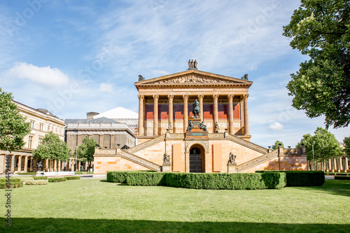 Photography View on the facade of the National Gallery building in Berlin city
