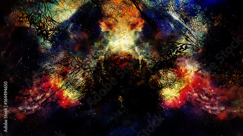 Cosmic space and stars, color cosmic abstract background and Black Fractal structure.
