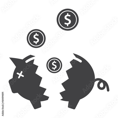 Financial crisis concept with broken piggy bank
