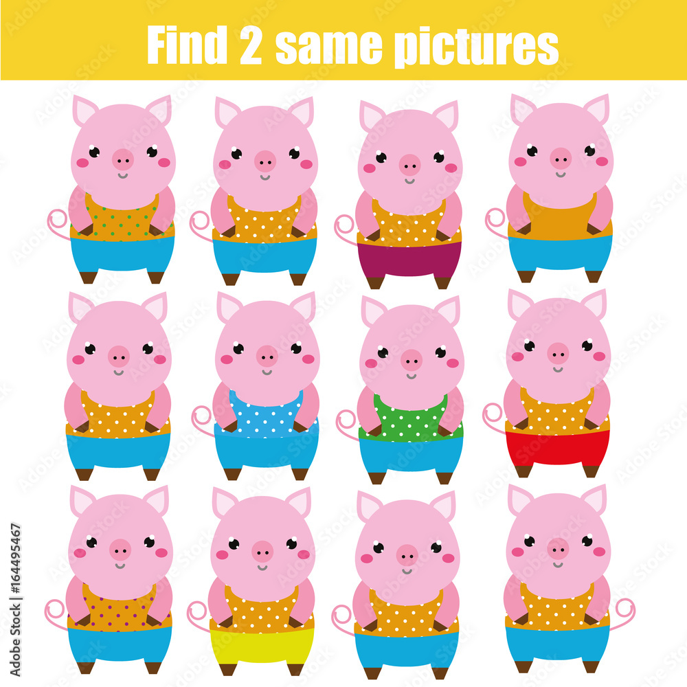 Find the same pictures children educational game. Animals theme Find the same pictures children educational game. Animals theme