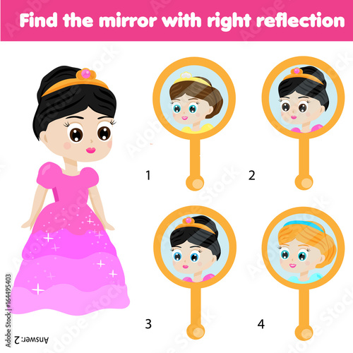 Children educational game. Matching pairs. Find the correct reflection