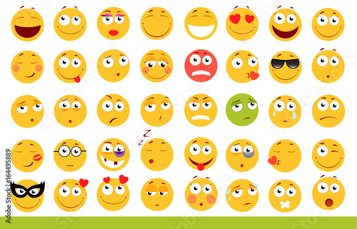 Set of cute Emoticons. Emoji and Smile icons. Isolated on white background. vector illustration.