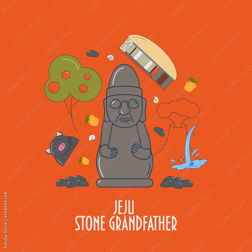 Illustration for Jeju-do island promotion: dol hareubang, also called tol  harubang or Jeju Stone Grandfather. Stock Vector | Adobe Stock
