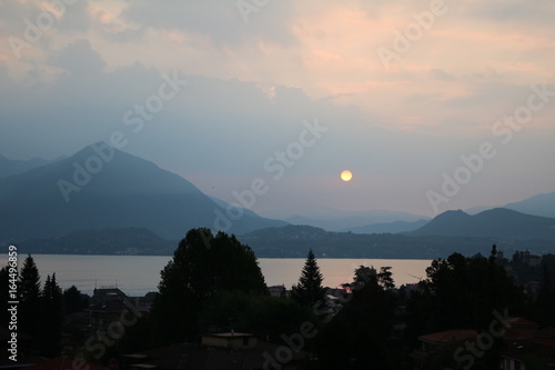 Sunrise over Lake Maggiore view from Stresa in summer, Italy 