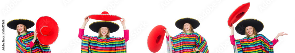 Pretty girl in mexican poncho isolated on white Pretty girl in mexican poncho isolated on white