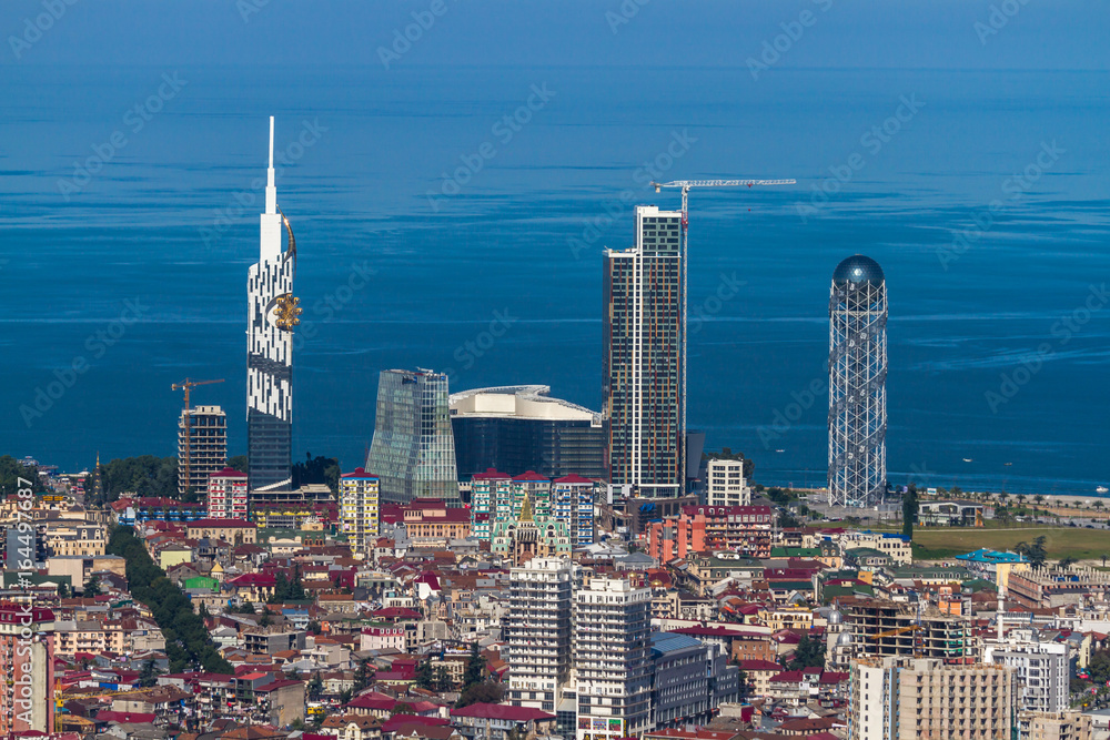 Panorama of Batumi, Georgia, from the side of the sea bay.