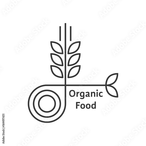 organic food logo with thin line wheat ears
