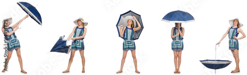 Collage of woman with umbrella isolated on white © Elnur