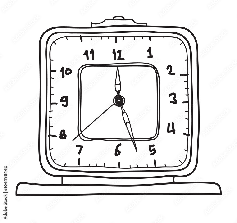 Vintage Alarm Clock.Table Clock hand drawn line art vector cute illustration Stock Vector